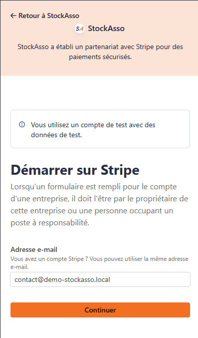 Formulaire Stripe avec l’adresse e-mail de contact déjà renseignée