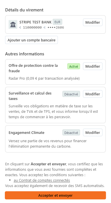 Bouton Stripe « Accepter et envoyer »
